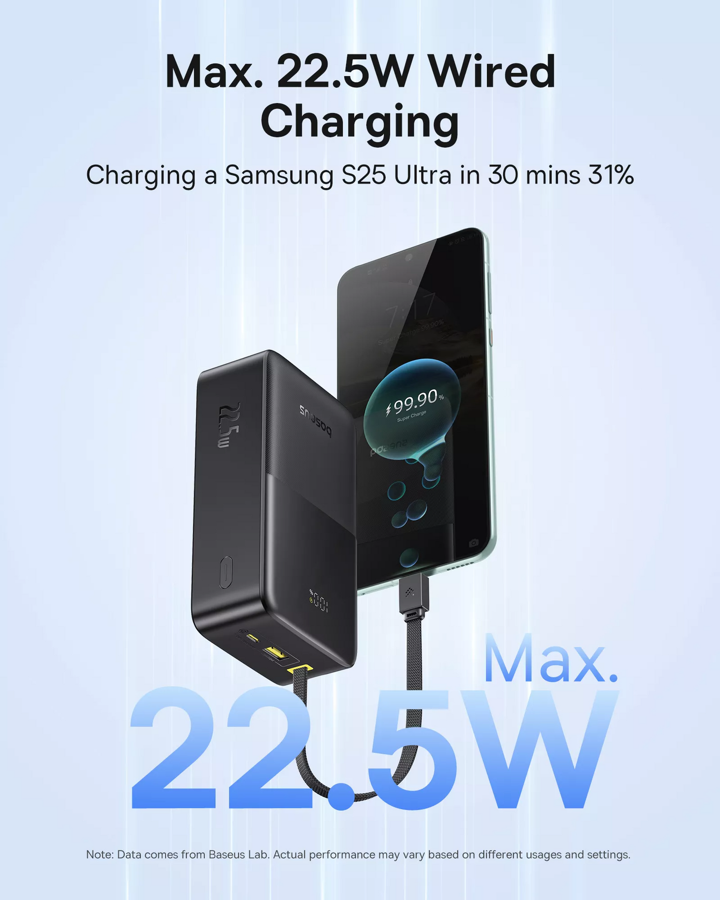 Externer Akku Baseus EnerFill Bipow2 Pro, 30000mAh, 22.5W, QC + PD, 1 x USB-A - 2 x USB-C, Schwarz E0028100