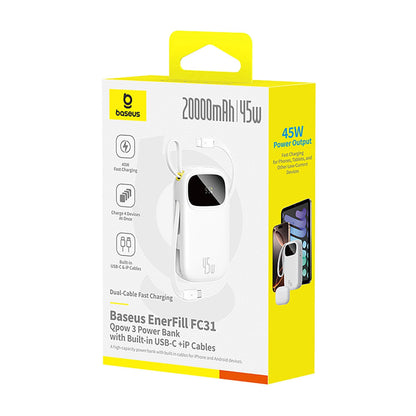 Externer Akku Baseus EnerFill FC31, 20000mAh, 45W, QC + PD, 1 x Lightning - 1 x USB-A - 2 x USB-C, Weiß E0028D01