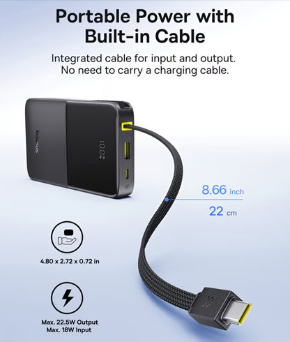 Externer Akku Baseus EnerFill Bipow2 Pro, 10000mAh, 22.5W, QC + PD, 1 x USB-A - 2 x USB-C, Schwarz E0027600