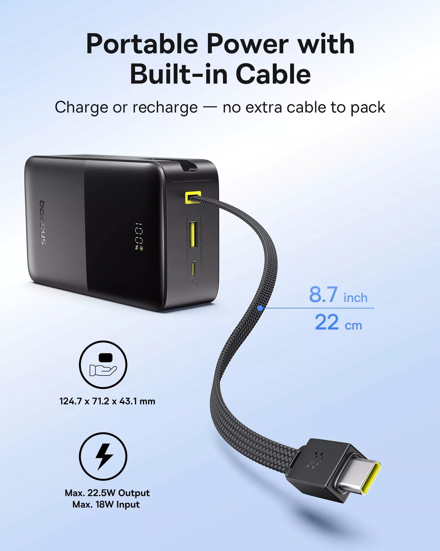 Externer Akku Baseus EnerFill Bipow2 Pro, 30000mAh, 22.5W, QC + PD, 1 x USB-A - 2 x USB-C, Schwarz E0028100