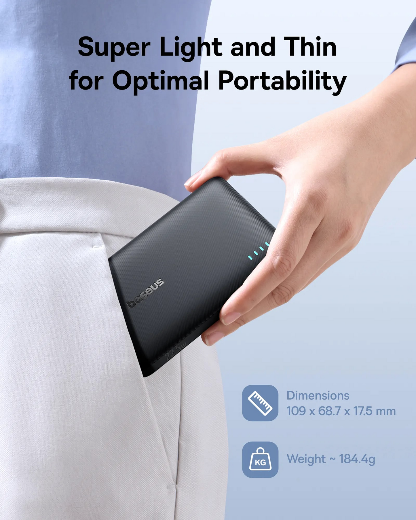 Externer Akku Baseus EnerFill FP21, 10000mAh, 22.5W, QC + PD, 1 x USB-A - 2 x USB-C, Schwarz P1008210D123-00
