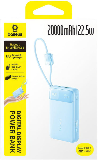 Externe Batterie Baseus EnerFill FC11, 20000mAh, 22,5W, QC + PD, 1 x Lightning - 1 x USB-A - 2 x USB-C, Blau E0027S06