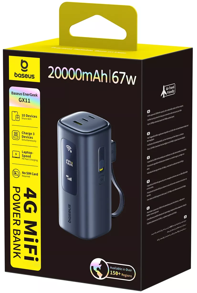 Externe Batterie Baseus EnerGeek GX11, 20000mAh, 67W, QC + PD, 1 x USB-A - 2 x USB-C, Schwarz E0025701