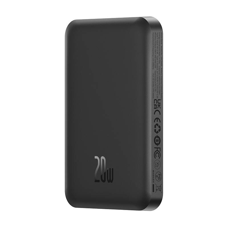 Baseus Magnetic Mini Wireless Externer Akku, 5000 mAh, 20 W, PD + FQI, 1 x QI – 1 x USB-C, Schwarz P10022107113-00