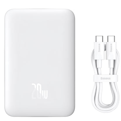 Externer Akku Baseus Magnetic Mini, 10000mAh, 20W, PD + FQI, 1 x USB-C, Weiß P10059001223-00