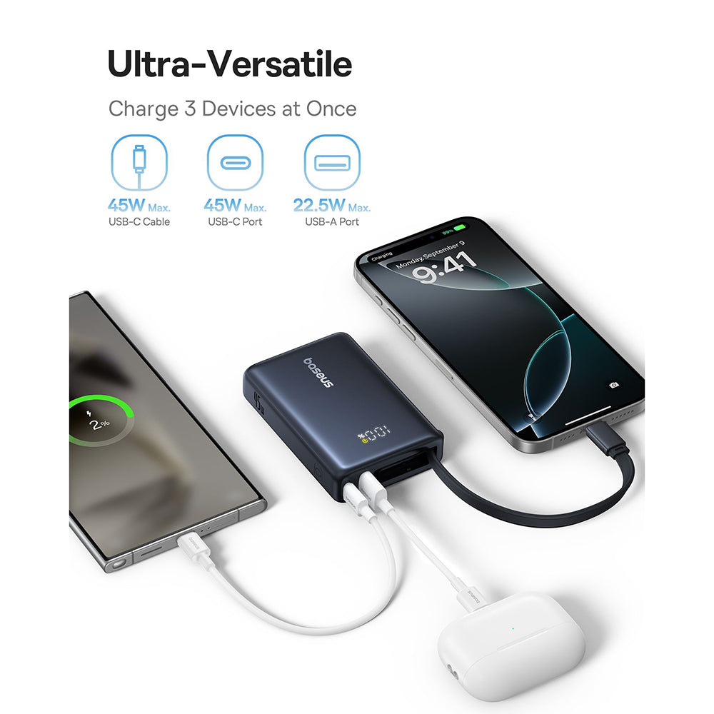 Externer Akku Baseus PicoGo, 10000mAh, 45W, QC + PD, 1 x USB-A - 2 x USB-C, Schwarz P10076803123-00