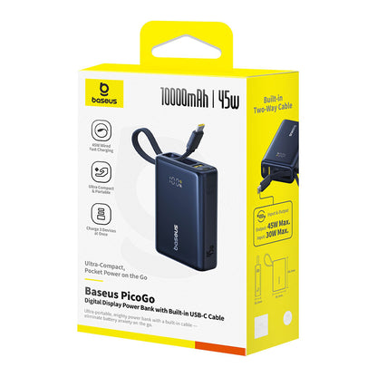 Externer Akku Baseus PicoGo, 10000mAh, 45W, QC + PD, 1 x USB-A - 2 x USB-C, Schwarz P10076803123-00
