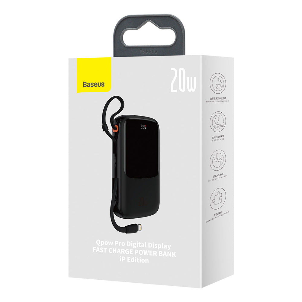 Externer Akku Baseus Qpow Pro, 20000mAh, 20W, QC + PD, 1 x Lightning - 1 x USB-A - 1 x USB-C, Schwarz PPQD040001