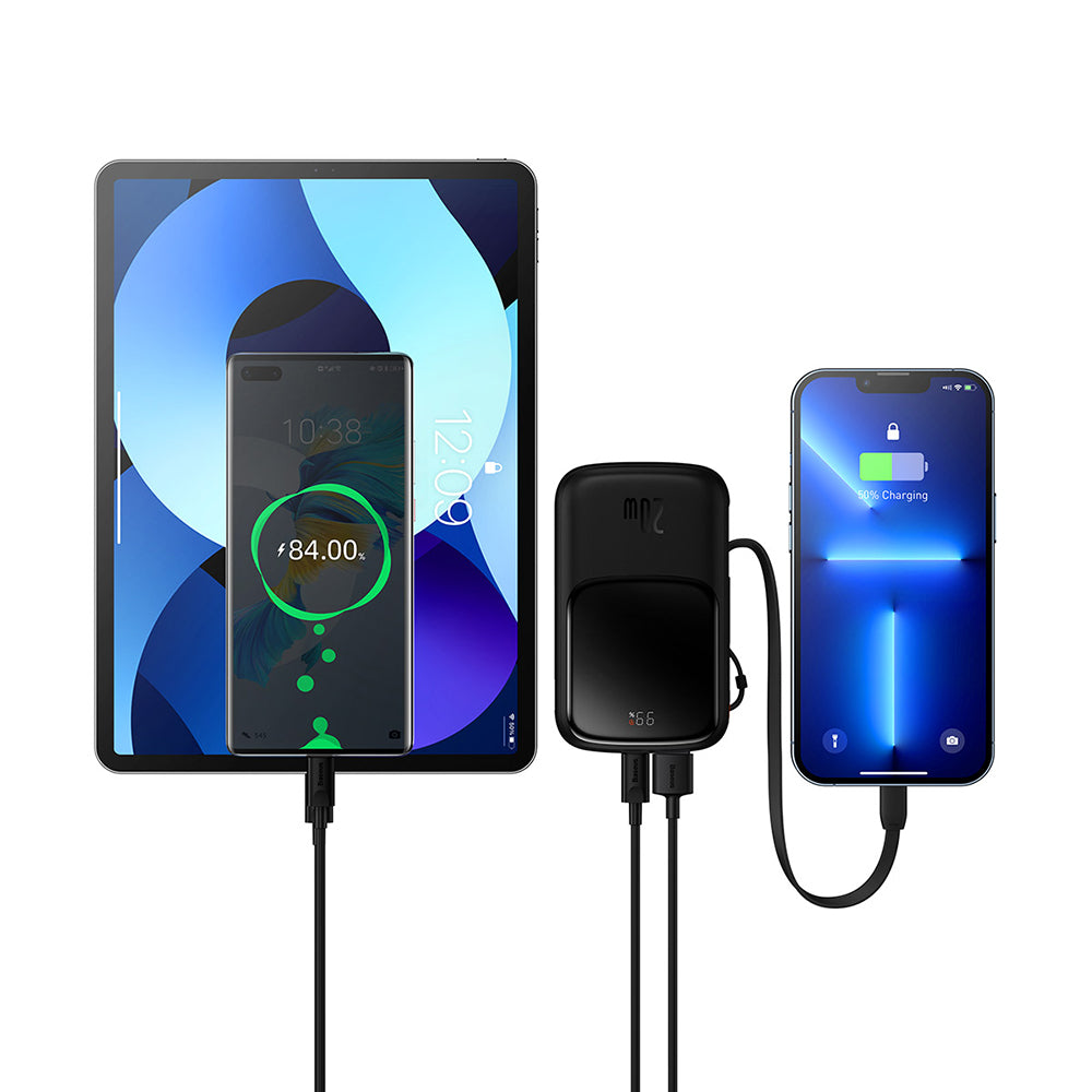 Externer Akku Baseus Qpow Pro, 20000mAh, 20W, QC + PD, 1 x Lightning - 1 x USB-A - 1 x USB-C, Schwarz PPQD040001
