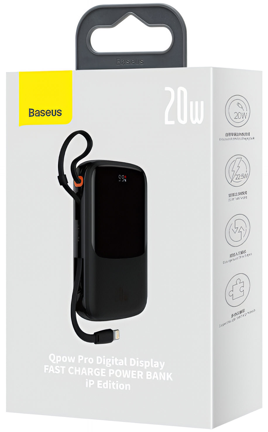 Externer Akku Baseus Qpow Pro, 20000mAh, 20W, QC + PD, 1 x Lightning - 1 x USB-A - 1 x USB-C, Schwarz PPQD060201