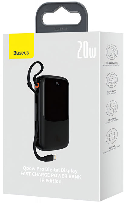 Externer Akku Baseus Qpow Pro, 20000mAh, 20W, QC + PD, 1 x Lightning - 1 x USB-A - 1 x USB-C, Schwarz PPQD060201