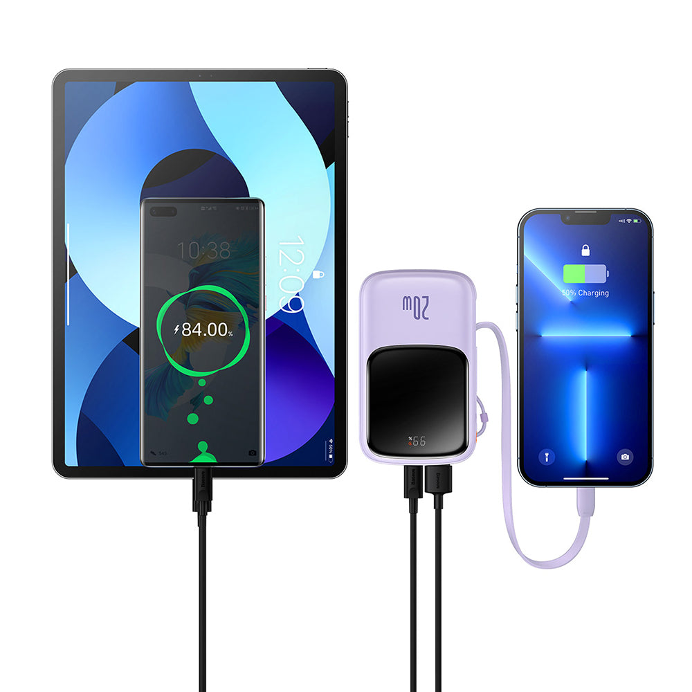 Externer Akku Baseus Qpow Pro, 20000mAh, 20W, QC + PD, 1 x Lightning - 1 x USB-A - 1 x USB-C, Lila PPQD030005