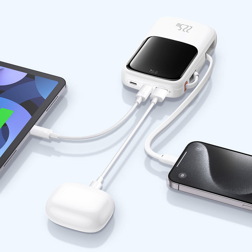 Externer Akku Baseus Qpow Pro+, 10000mAh, 22.5W, QC + PD, 1 x USB-A - 2 x USB-C, Weiß P10067101213-00