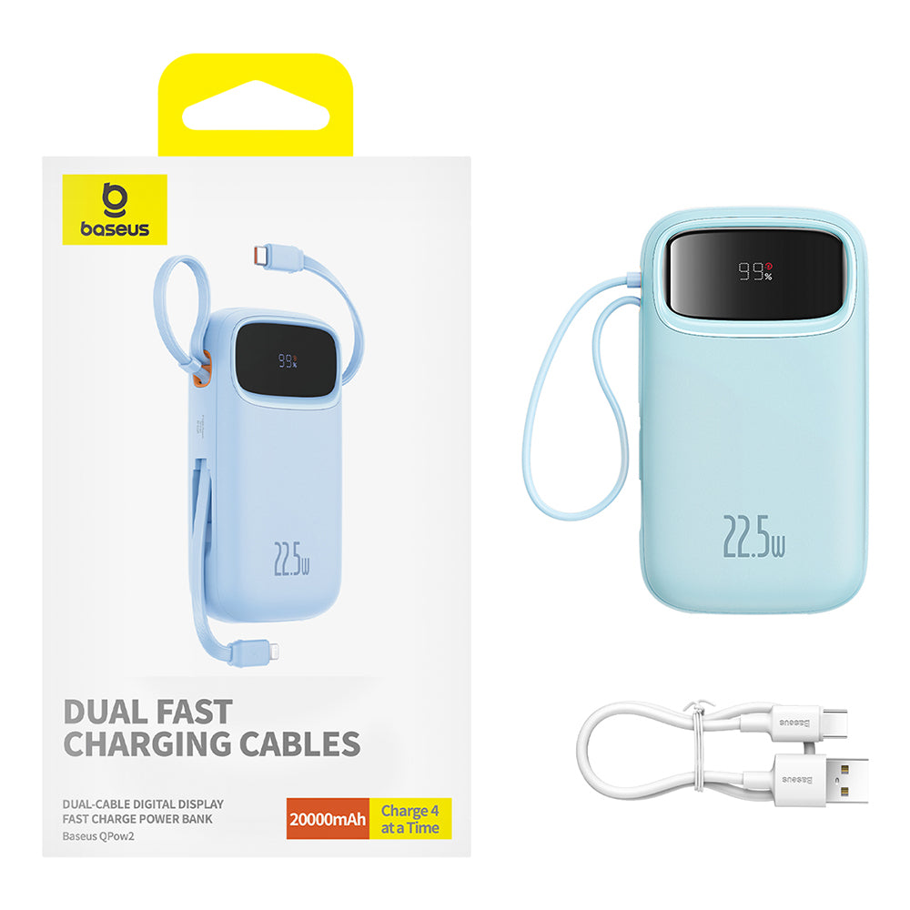 Externer Akku Baseus Qpow Pro+, 20000mAh, 22.5W, QC + PD, 1 x Lightning - 1 x USB-A - 2 x USB-C, Blau P10055002313-00