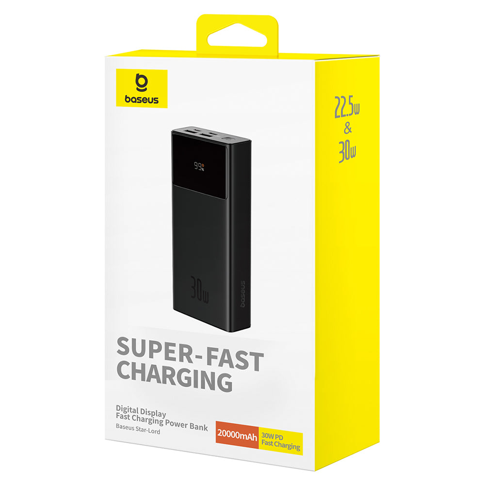 Externer Akku Baseus Star Lord, 20000mAh, 30W, QC + PD, 1 x USB-C - 2 x USB-A, Schwarz P10022904113-00