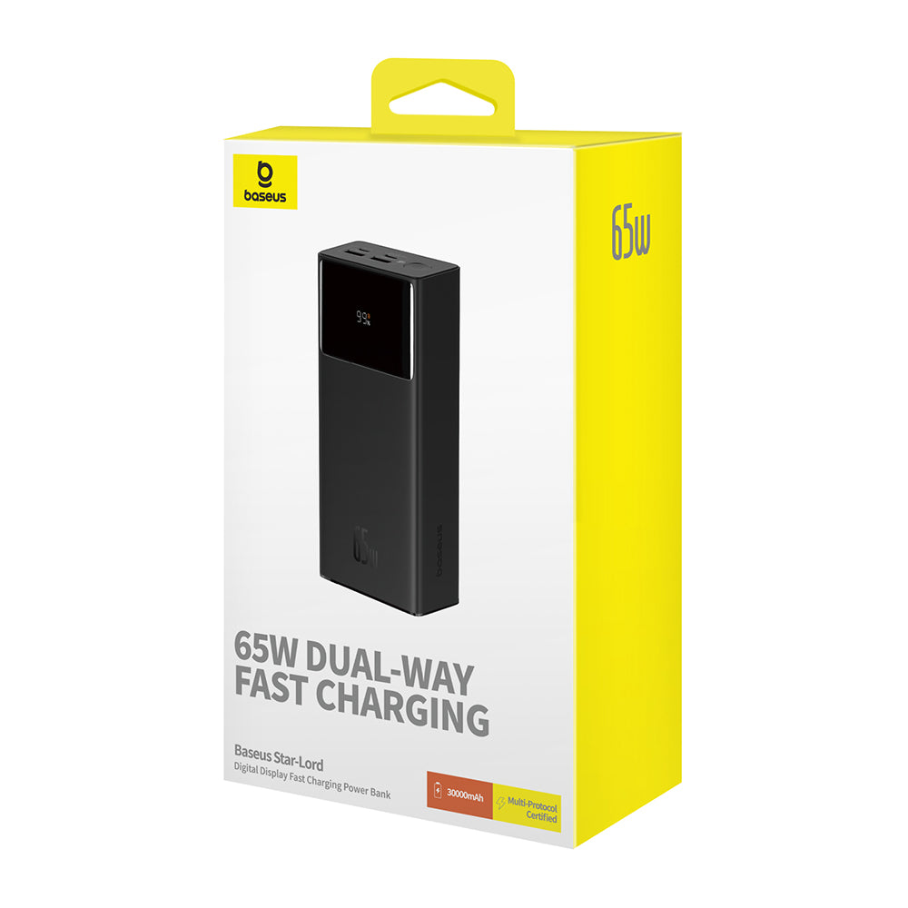 Baseus Star Lord Externer Akku, 30000 mAh, 65 W, QC + PD, 1 x USB-C – 2 x USB-A, Schwarz P10022908113-00