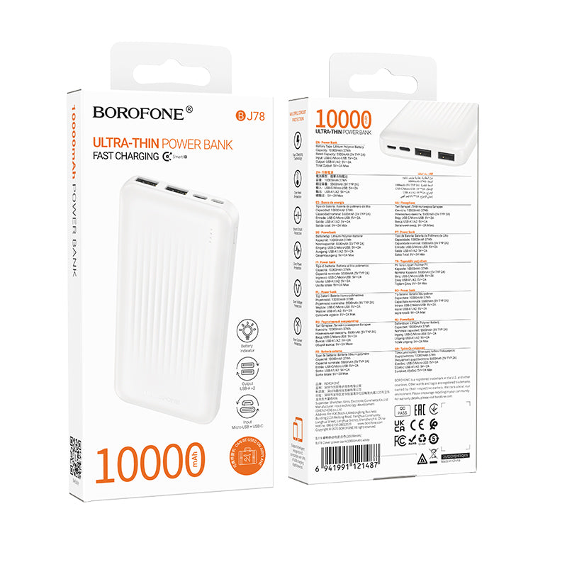 Externe Batterie Borofone BJ78 Clever, 10000mAh, 10W, 2 x USB-A, Weiß