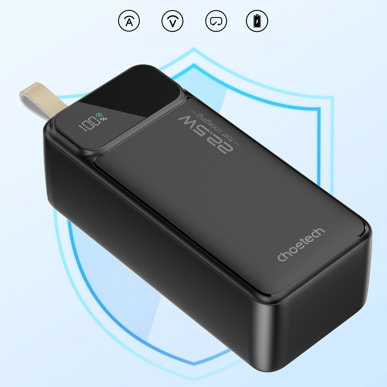 Externer Akku Choetech B731, 40000 mAh, 22,5 W, QC + PD, 1 x USB-C – 2 x USB-A, Schwarz