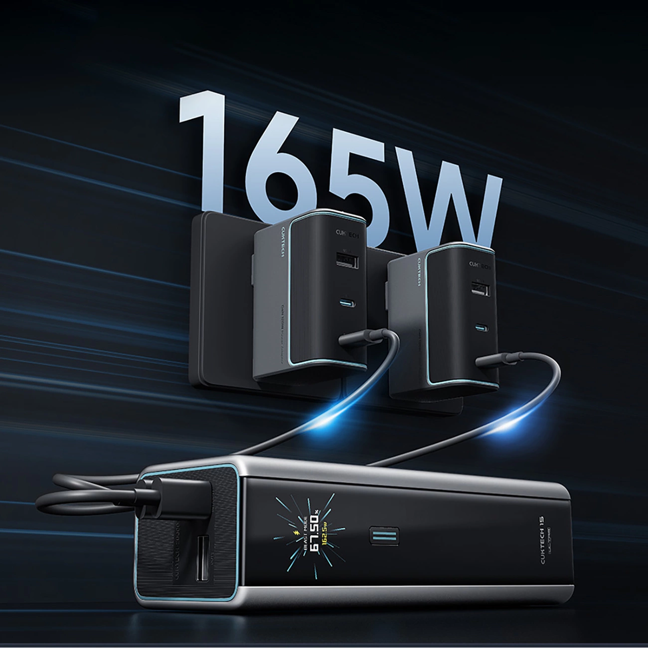Externer Akku Cuktech, 20000mAh, 210W, QC + PD, 1 x USB-A - 2 x USB-C, Grau CKPB200UGLGR