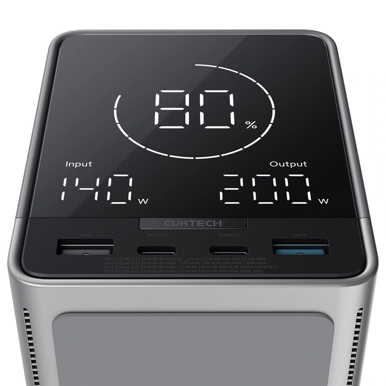 Cuktech External Battery, 40000mAh, 300W, QC + PD + FQI, 1 x QI - 2 x USB-A - 2 x USB-C, Black