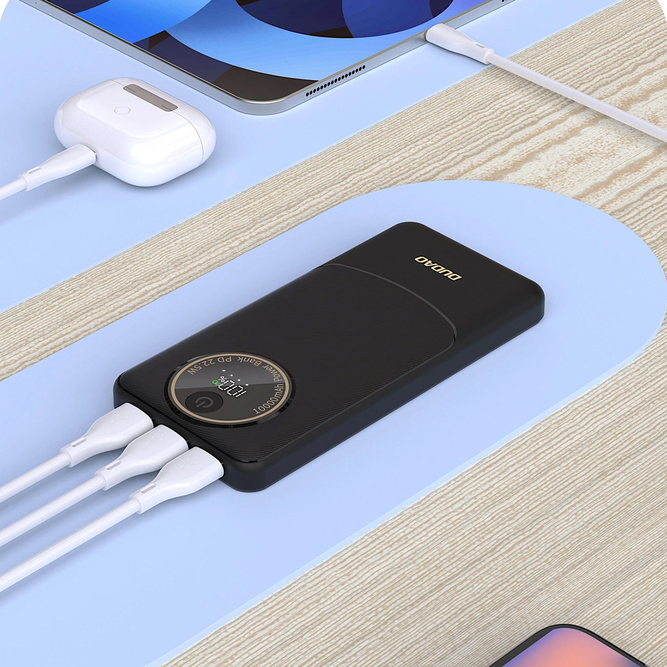 Externer Akku Dudao K12, 10000mAh, 22.5W, QC + PD, 1 x USB-C - 2 x USB-A, Schwarz