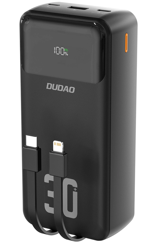 Externe Batterie Dudao K15MAX, 30000mAh, 22,5W, QC + PD, 1 x USB-A - 2 x Lightning - 2 x USB-C, Schwarz