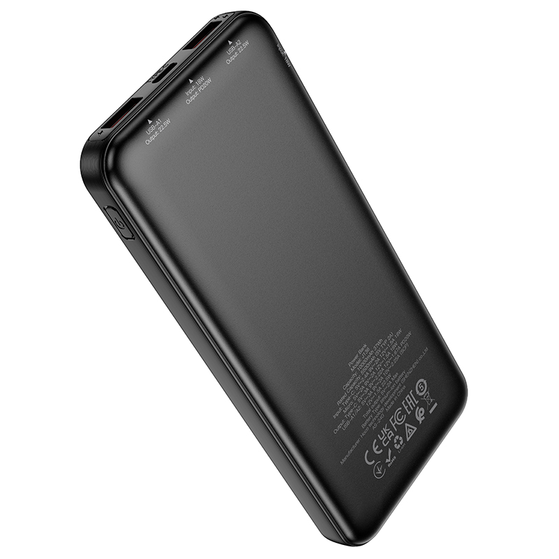 HOCO J136 Powerbank, 10000 mAh, 22,5 W, QC + PD, 1 x USB-C – 2 x USB-A, Schwarz