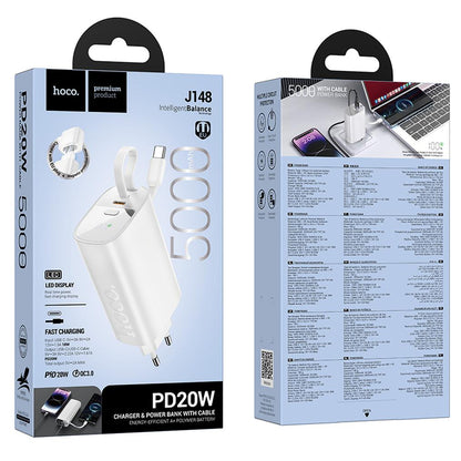 HOCO J148 2-in-1-Powerbank, 5000 mAh, 20 W, PD, 2 x USB-C, Weiß