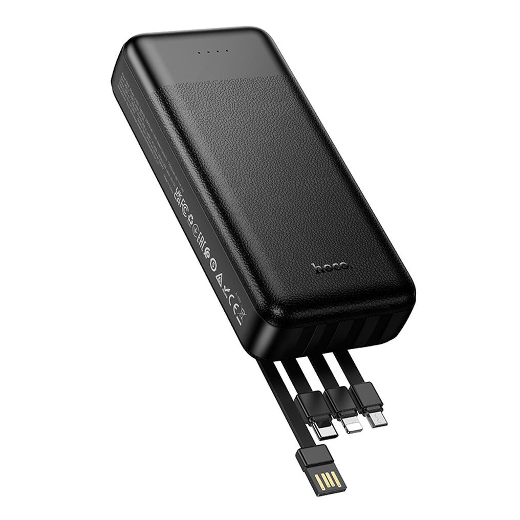 HOCO J163A Powerbank, 20000 mAh, 10 W, 1 x Lightning – 1 x Micro-USB – 1 x USB-C – 2 x USB-A, Schwarz