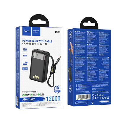 Externe Batterie HOCO Q53, 12000mAh, 65W, QC + PD, 1 x USB-A - 2 x USB-C, Schwarz