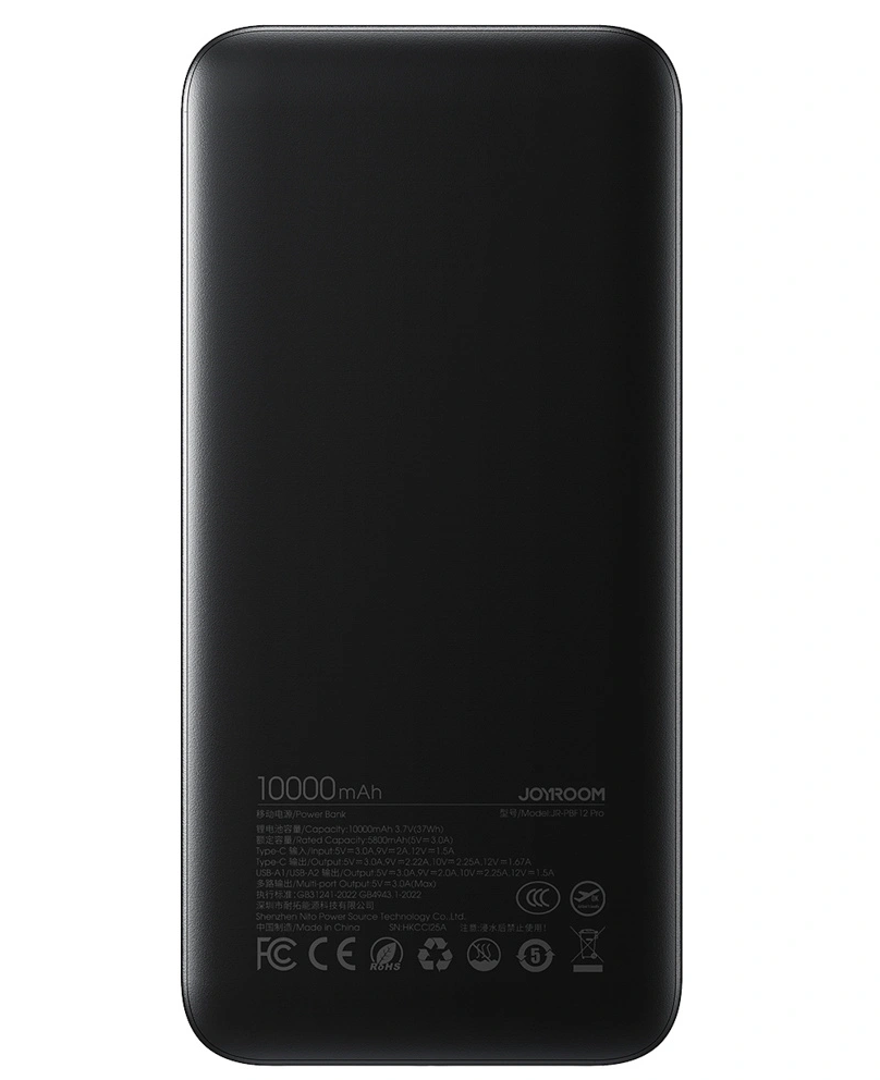 Externe Batterie Joyroom JR-PBF12 Pro, 10000mAh, 22,5W, QC + PD, 1 x USB-C - 2 x USB-A, Schwarz