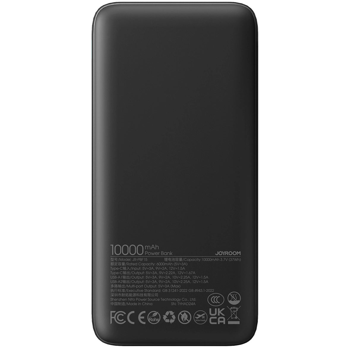 Externer Akku Joyroom JR-PBF15, 10000 mAh, 22,5 W, QC + PD, 1 x USB-C – 2 x USB-A, Schwarz