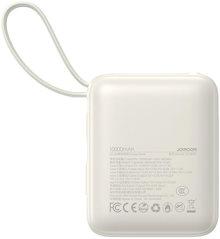 Externer Akku Joyroom JR-PBF27, 10000mAh, 22.5W, PD, 1 x Lightning - 2 x USB-C, Weiß
