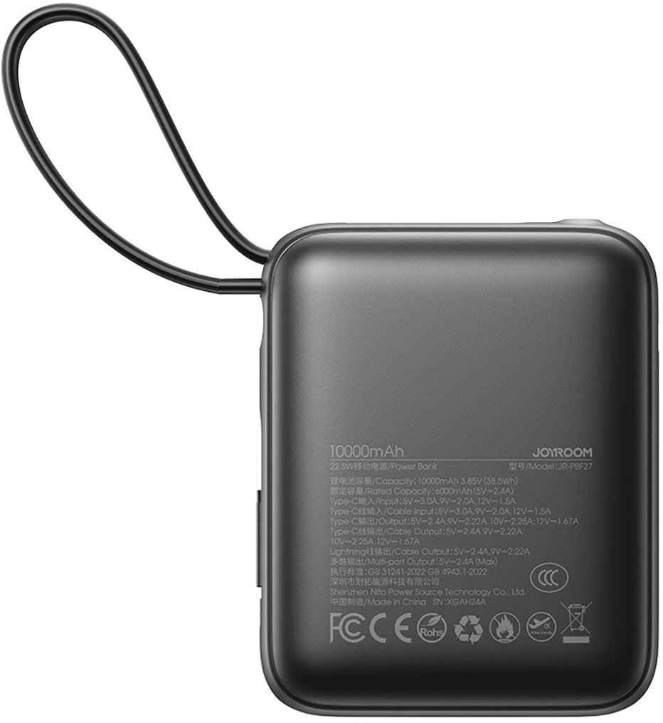 Externer Akku Joyroom JR-PBF27, 10000mAh, 22.5W, QC + PD, 1 x Lightning - 2 x USB-C, Schwarz