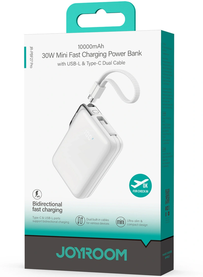 Externer Akku Joyroom JR-PBF27 Pro, 10000mAh, 30W, QC + PD, 1 x Lightning - 2 x USB-C, Weiß