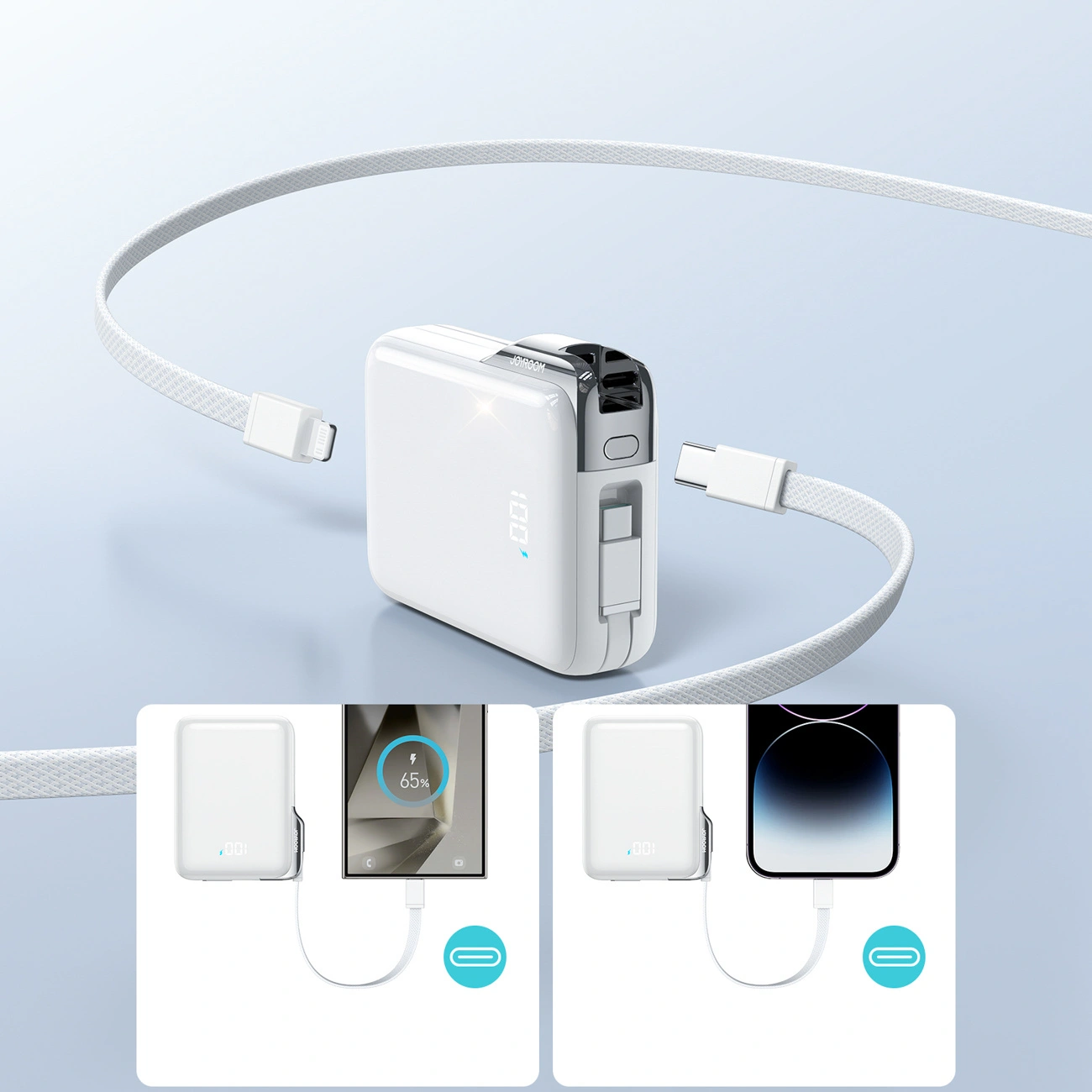 Externer Akku Joyroom JR-PBF27 Pro, 10000mAh, 30W, QC + PD, 1 x Lightning - 2 x USB-C, Weiß