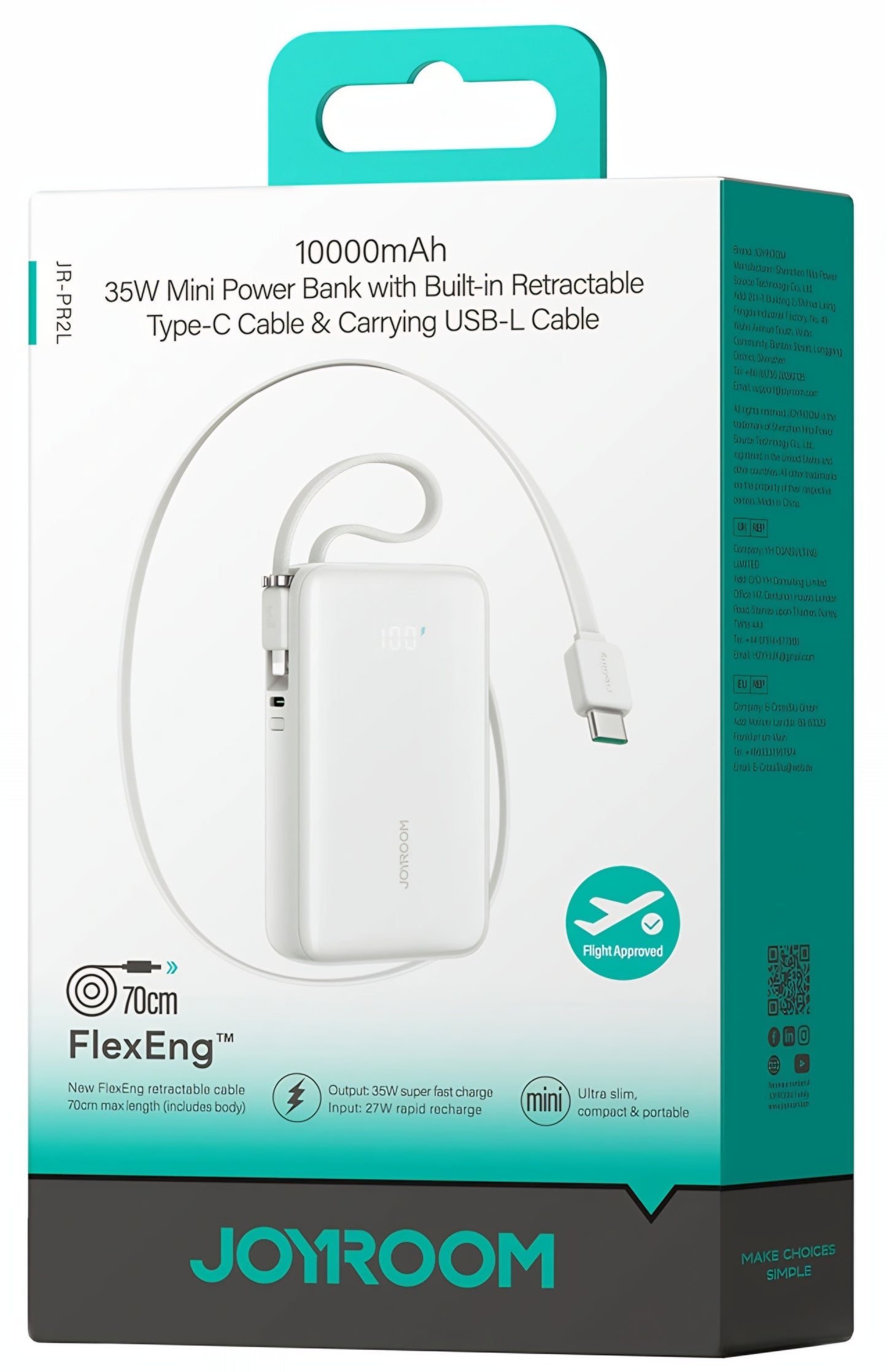 Externe Batterie Joyroom JR-PR2L, 10000mAh, 35W, QC + PD, 1 x Lightning - 2 x USB-C, Weiß