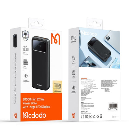 Externer Akku McDodo MC-4230, 20000mAh, 22.5W, QC + PD, 2 x USB-A - 1 x USB-C, Schwarz