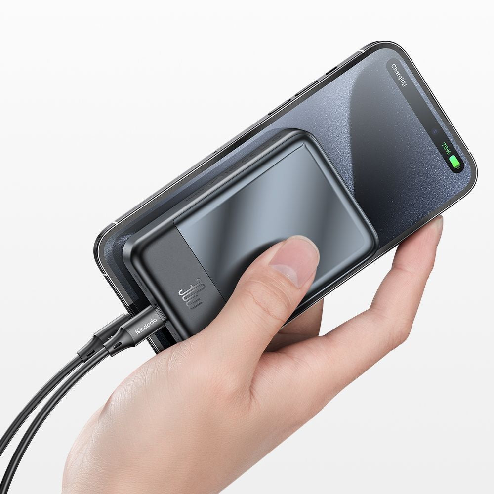 Externer Wireless-Akku McDodo MC-5931 Ambilight, 10000mAh, 30W, PD + FQI, 1 x QI - 1 x USB-C, Schwarz