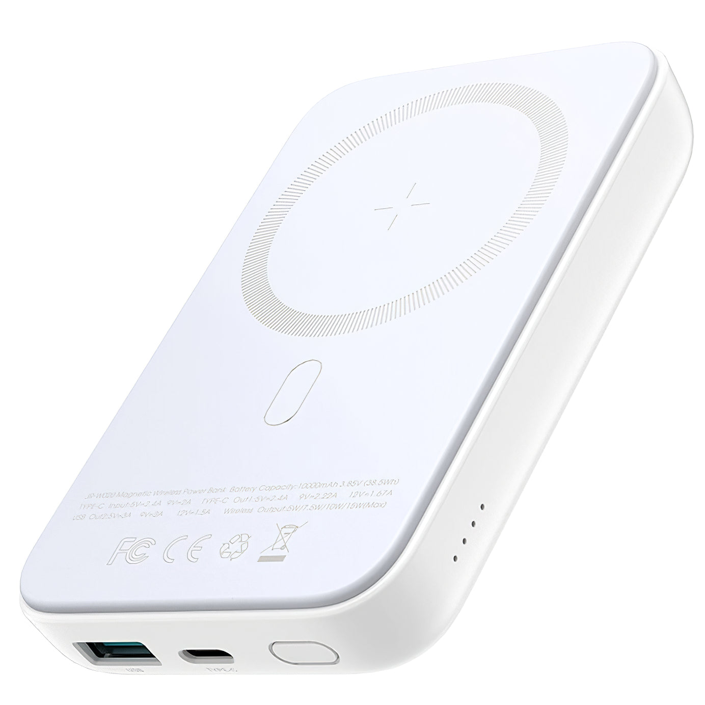 Externer Wireless-Akku Joyroom JR-W020, 10000mAh, 20W, QC + PD + FQI, 1 x QI - 1 x USB-A - 1 x USB-C, Weiß