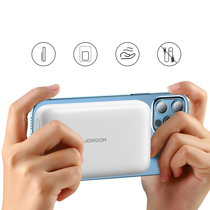 Externer Wireless-Akku Joyroom JR-W020, 10000mAh, 20W, QC + PD + FQI, 1 x QI - 1 x USB-A - 1 x USB-C, Weiß