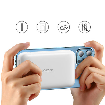 Externer Wireless-Akku Joyroom JR-W020, 10000mAh, 20W, QC + PD + FQI, 1 x QI - 1 x USB-A - 1 x USB-C, Weiß