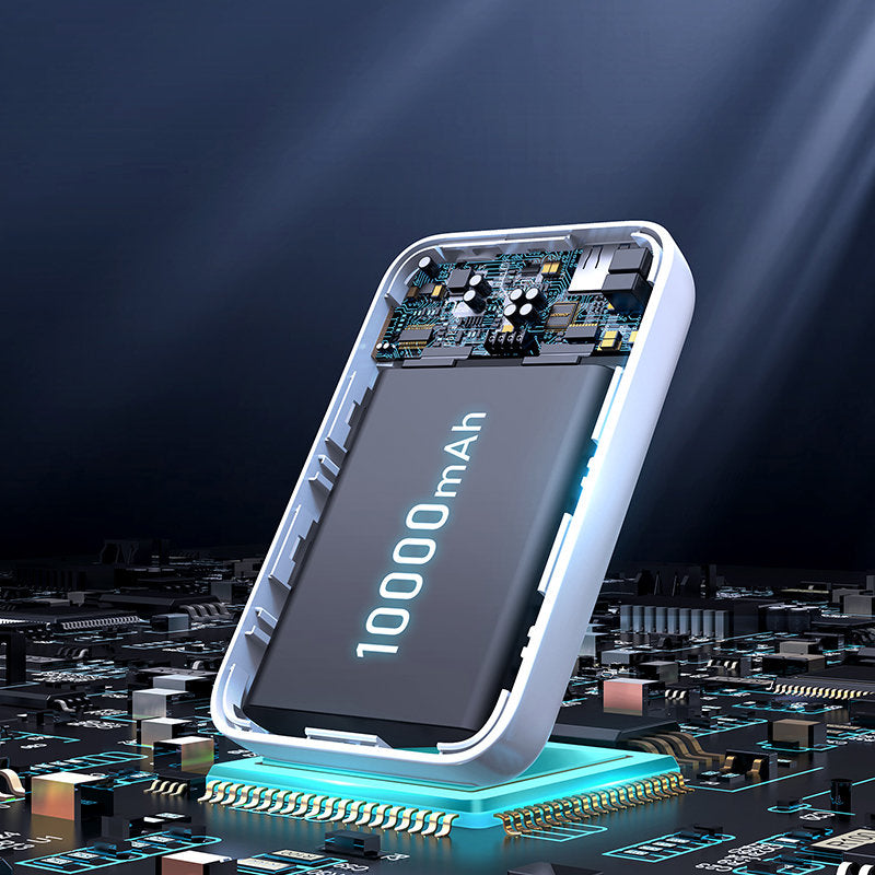 Externer Wireless-Akku Joyroom JR-W020, 10000mAh, 20W, QC + PD + FQI, 1 x QI - 1 x USB-A - 1 x USB-C, Weiß