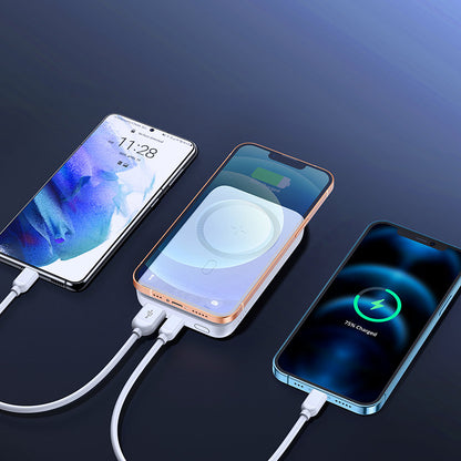 Externer Wireless-Akku Joyroom JR-W020, 10000mAh, 20W, QC + PD + FQI, 1 x QI - 1 x USB-A - 1 x USB-C, Weiß