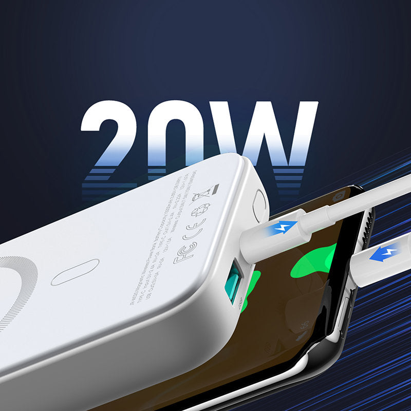 Externer Wireless-Akku Joyroom JR-W020, 10000mAh, 20W, QC + PD + FQI, 1 x QI - 1 x USB-A - 1 x USB-C, Weiß