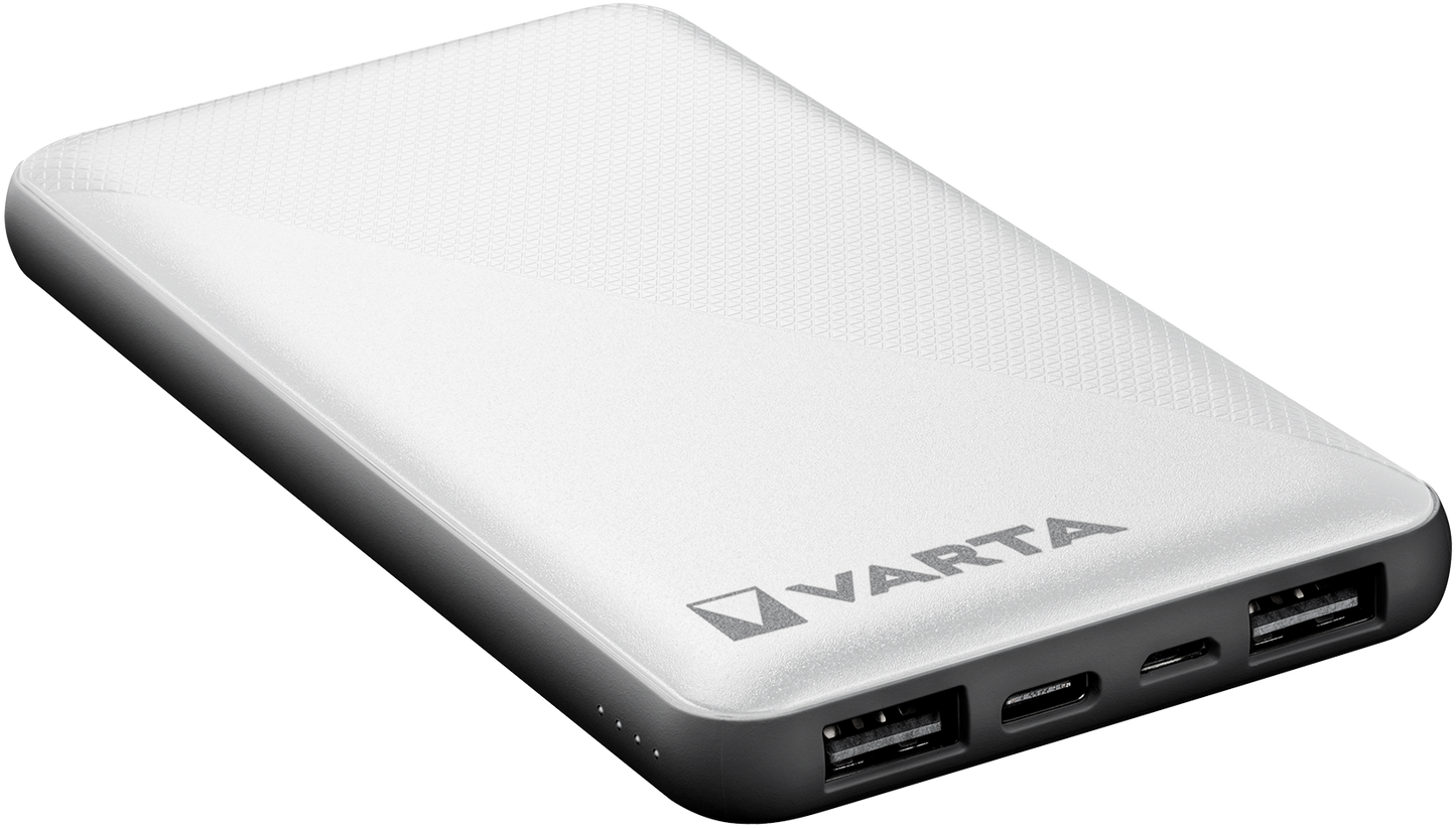 Varta Energy Externer Akku, 10000 mAh, 15 W, 2 x USB-A – 1 x USB-C, Weiß