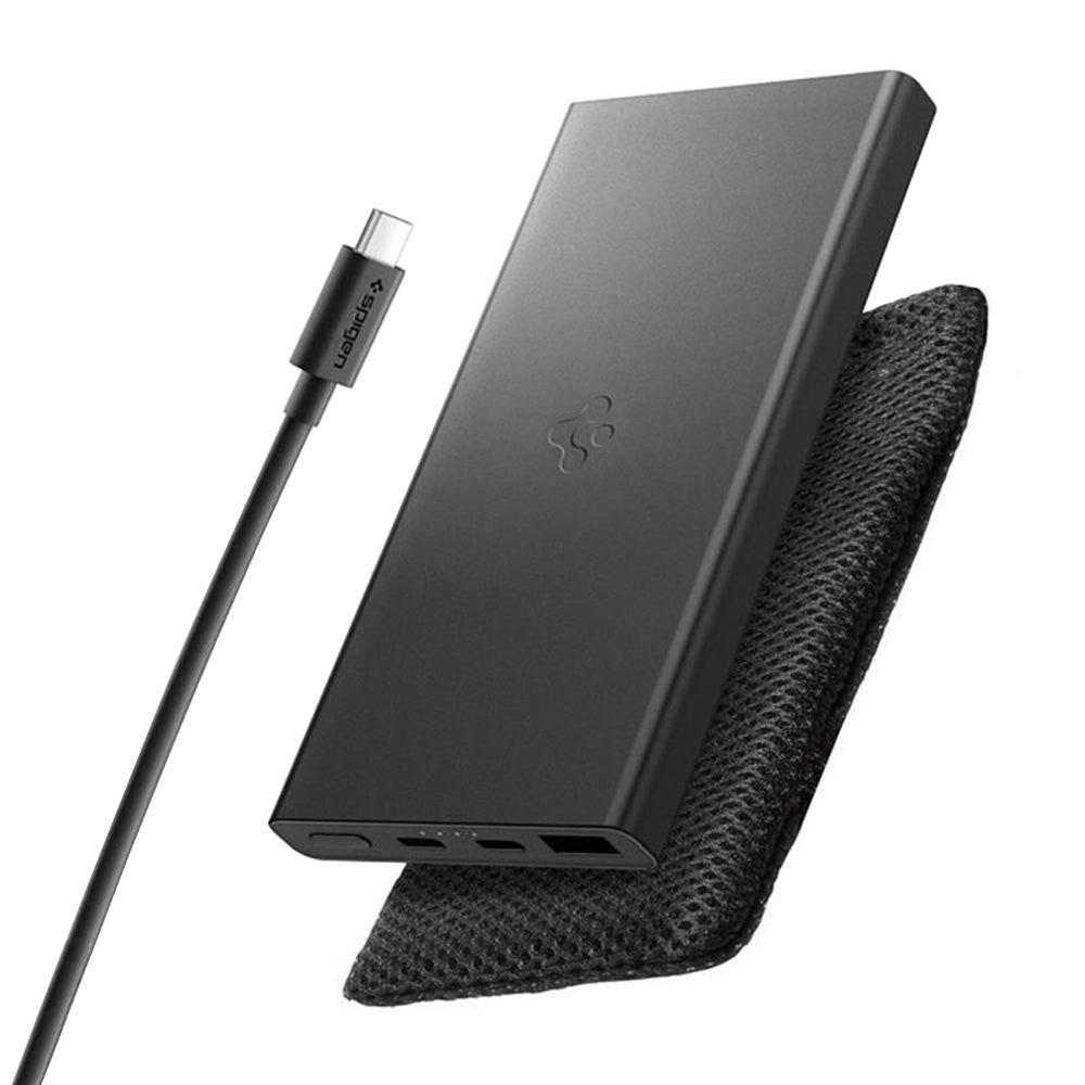 Externer Akku Spigen Essential, 10000mAh, 22.5W, QC + PD, 1 x USB-A - 2 x USB-C, Schwarz