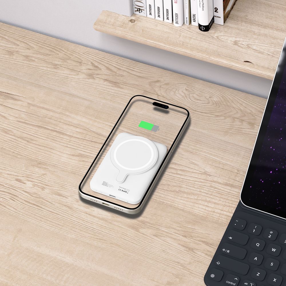 Tech-Protect PB10 LifeMag kabelloser externer Akku, 5000 mAh, 15 W, PD + FQI, 1 x QI – 1 x USB-C, Weiß