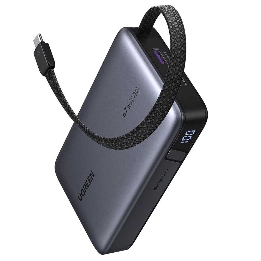 Externer Akku UGREEN PB550, 20000mAh, 67W, QC + PD, 1 x USB-A - 2 x USB-C, Grau