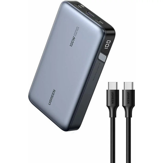 Externer Akku UGREEN PB720 Nexode, 20000mAh, 100W, QC + PD, 1 x USB-A - 2 x USB-C, Grau